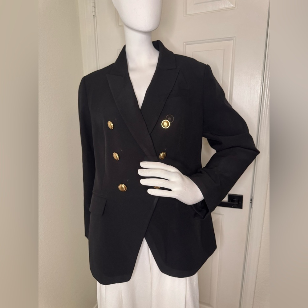 EXPRESS BLACK EDITOR DOUBLE BREASTED NOVELTY BUTTON BLAZER SZ Large. - Picture 1 of 12